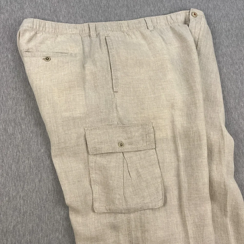 Tommy Bahama Linen Cargo Pants Mens XXL (44x34) Natural Light Beige Loose Relax